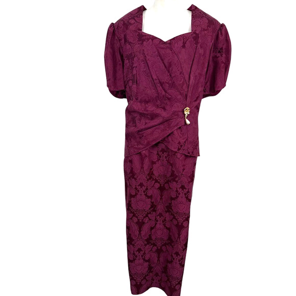 Scott McClintock Womens Vintage Burgundy Jacquard Formal Sweetheart Dress 18 W - Picture 1 of 15